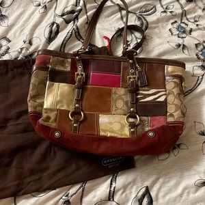 Brown/Magenta/Gold/Animal print/Leather/Suede Tote